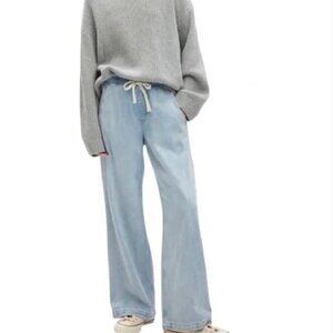 GAP Pull On Light Wash Denim High Rise Wide Leg Drawstring Pants Size XL - NWT